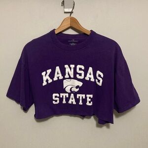 Custom Cropped Kansas State Russell Athletic Purple T-Shirt, Size Large K-state